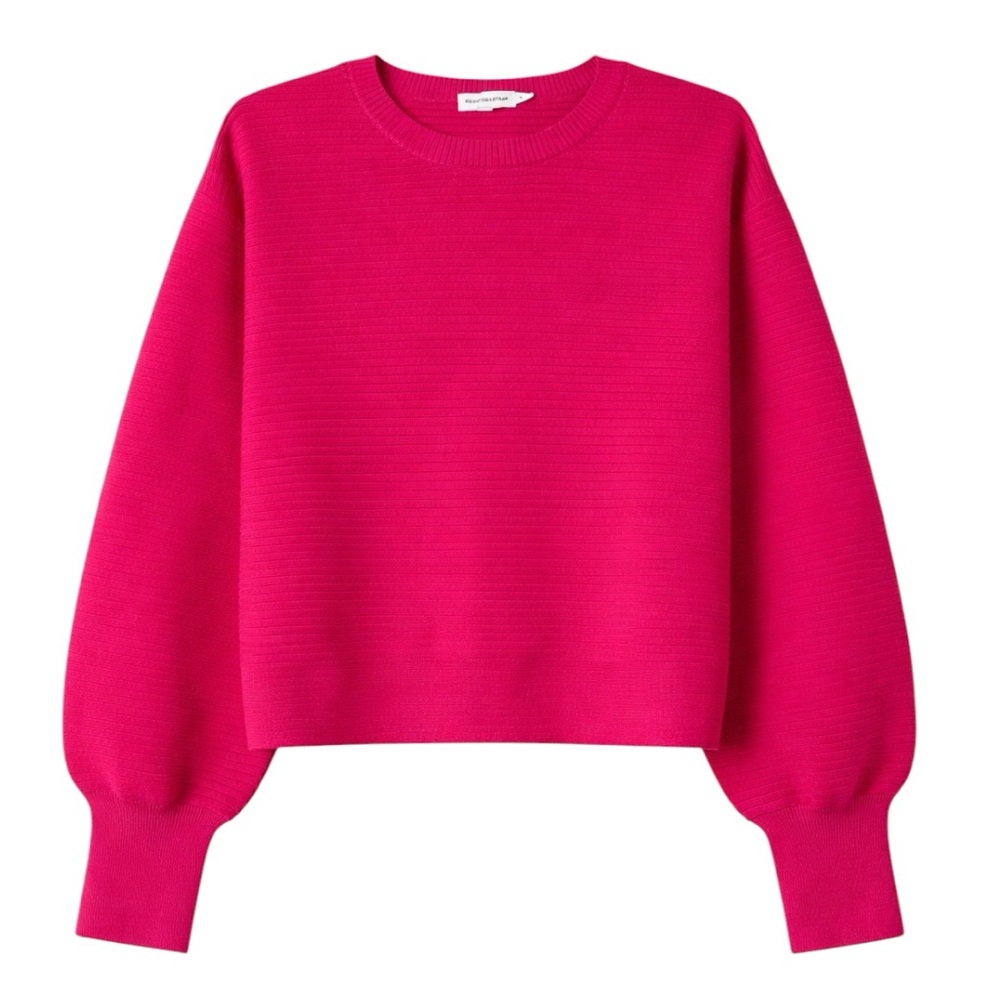 Good American Fuchsia Pink Ribbed Sweater Balloon Sleeve Size 3 NWT Cozy Boho - Picture 2 of 7